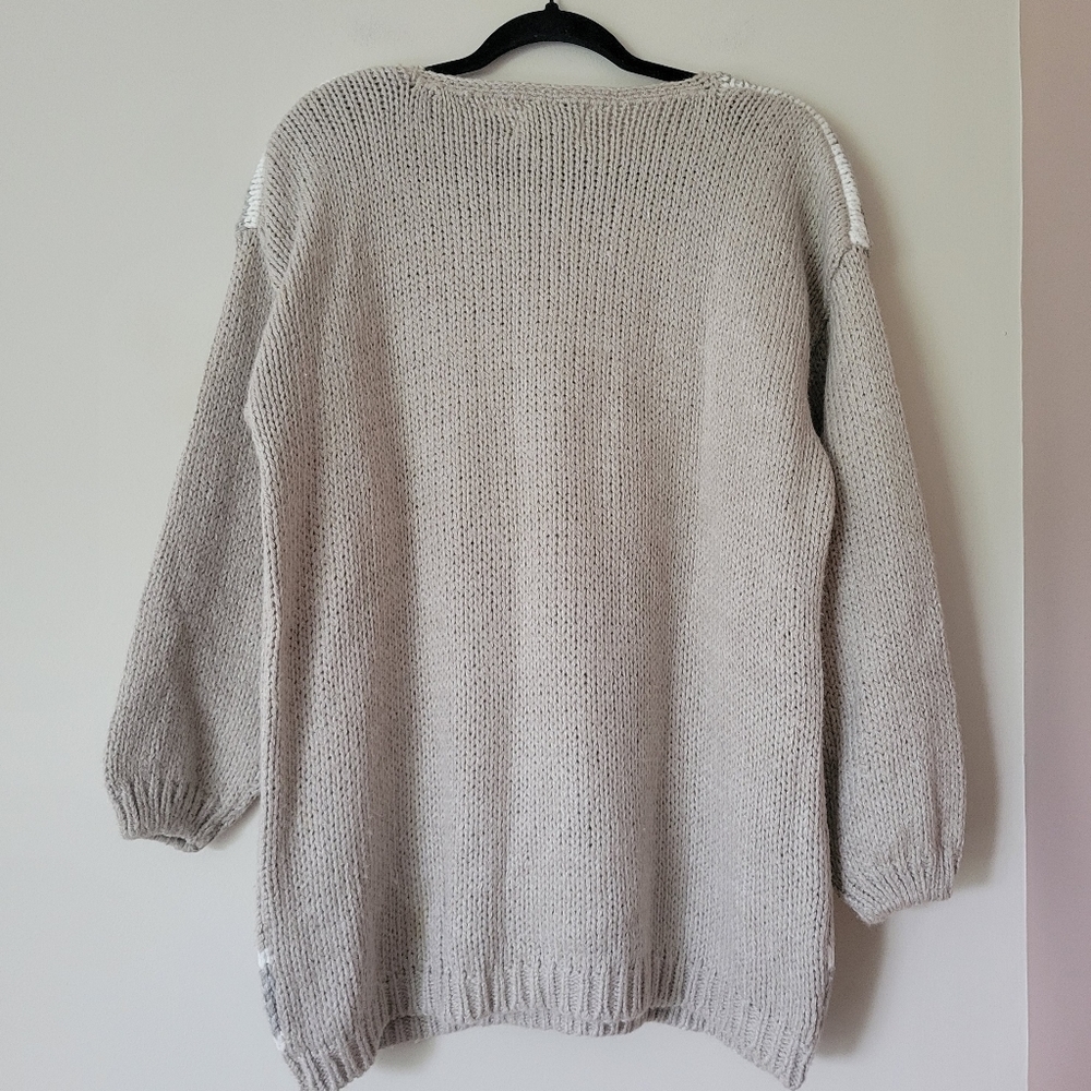 Vintage Women's Floral Beige Chunky Knit Sweater Coastal Cottagecore Large - Picture 2 of 8